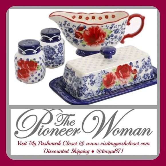 The Pioneer Woman Other - 🦋 New Pioneer Woman Frontier Rose Butter Dish w/Lid, Gravy Boat
